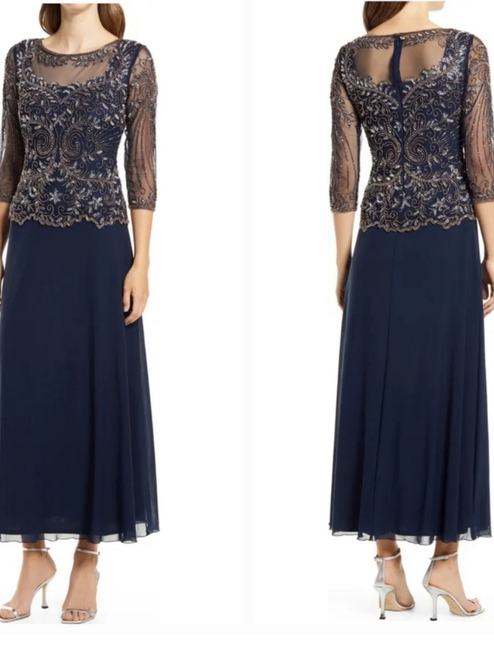 Pisarro Nights Beaded Sequin Evening Gown Rich Sapphire